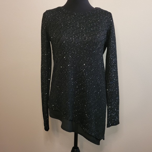 Apt. 9 Women's Sequin Asymmetrical Layered Crewneck  Sweater Size S - Picture 1 of 12